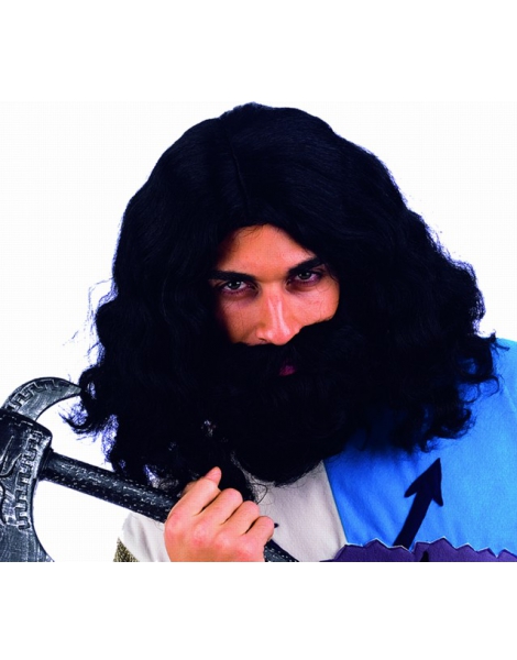 Peluca larga morena con barba