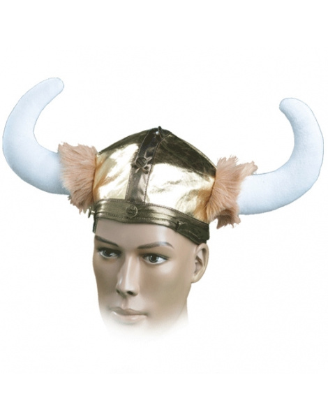 Gorro Vikingo Dorado Tela Con Cuernos