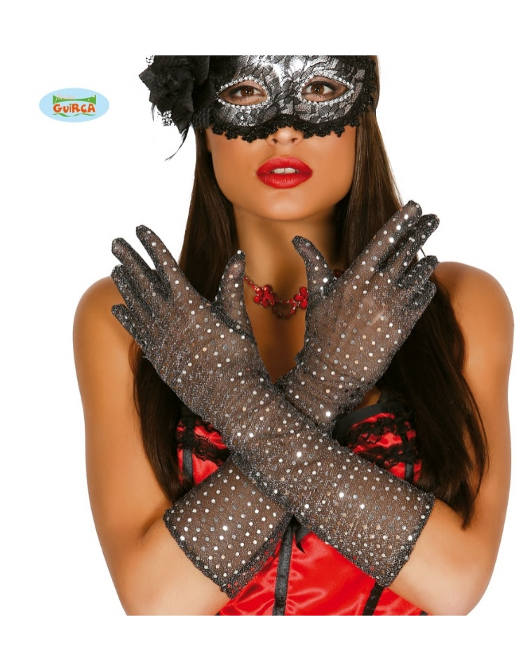 Guantes Lentejuelas Plata Largo