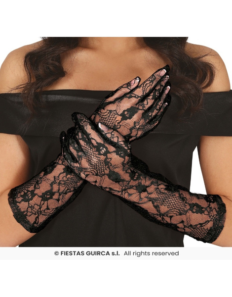 Guantes Calados negros largos 38 cms.