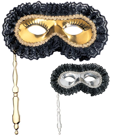 Máscara de Renda Prateada e Dourada