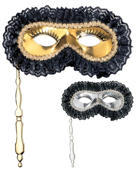 Máscara de Renda Prateada e Dourada