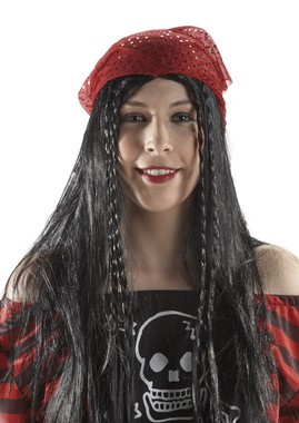 Pañuelo Pirata rojo con pelo