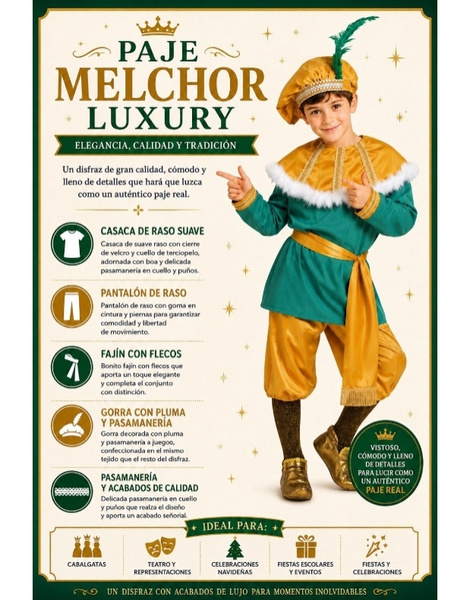 Disfraz Paje Melchor Lujo Talla 3/5 años