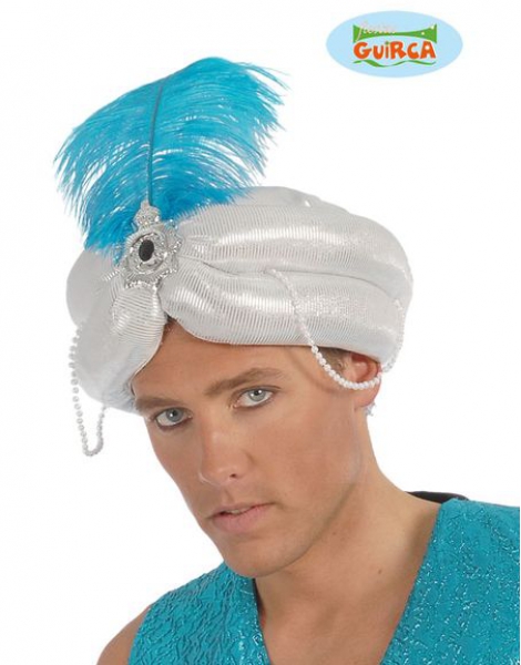 Turbante Maraja Plata Con Pluma