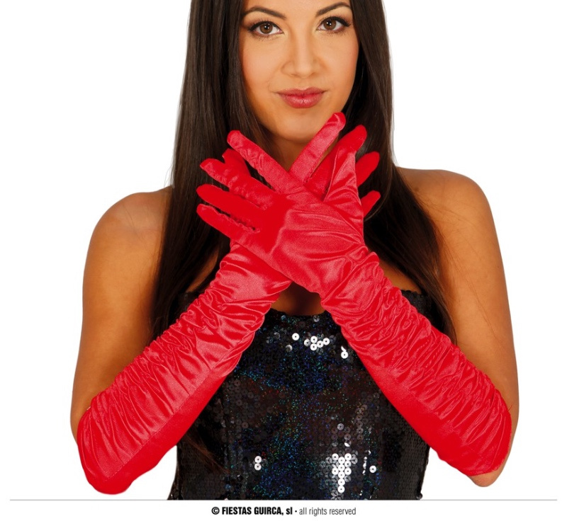 Guantes rojos largo arrugado 40 cms.