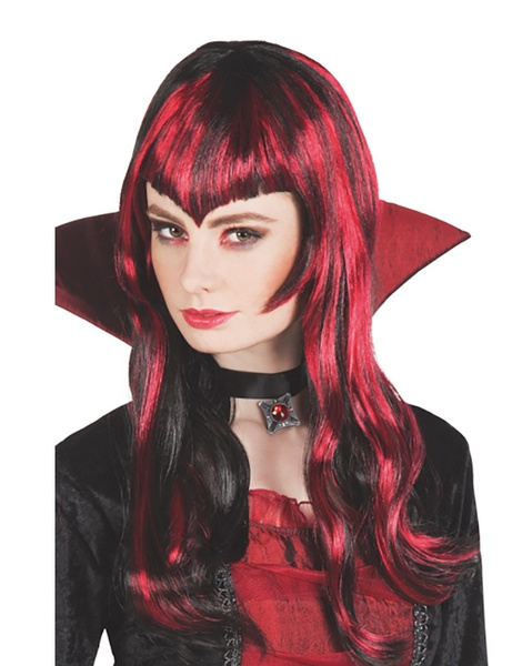 PELUCA VAMPIRO MECHAS NEGRO ROJO