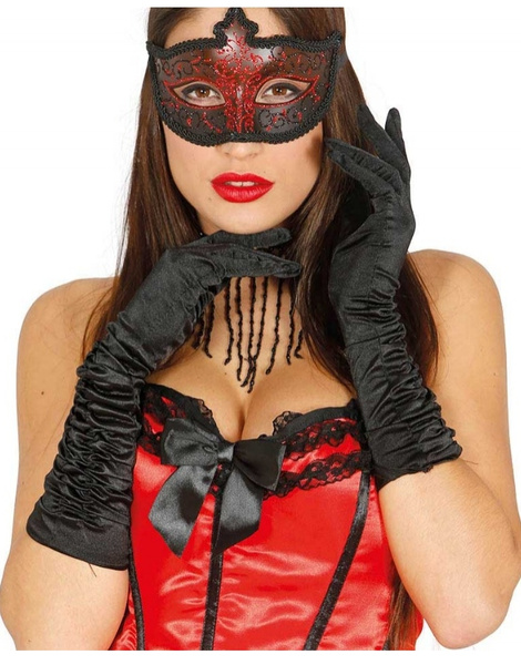 Guantes Largos Negros arrugados 40cm.
