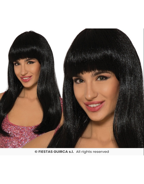 Peruca morena comprida com franja
