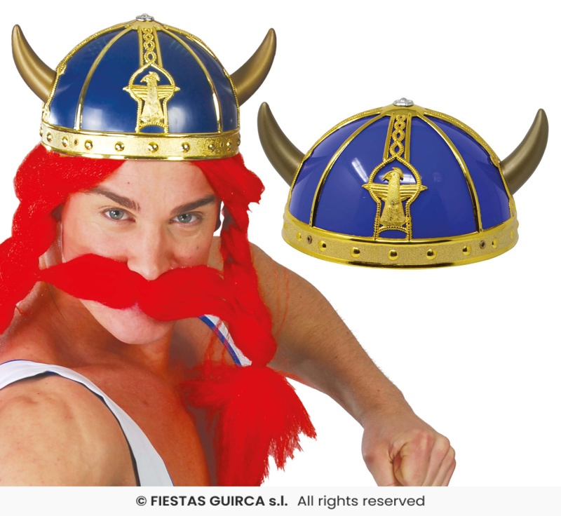 Casco Galo Vikingo Azul Y Dorado
