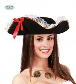 Gorro Sombrero Pirata Mujer Rosa con Plumas