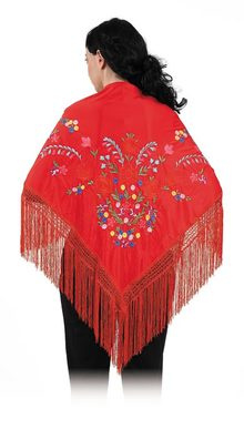 MantÓn Bordado Blanco- Negro-rojo