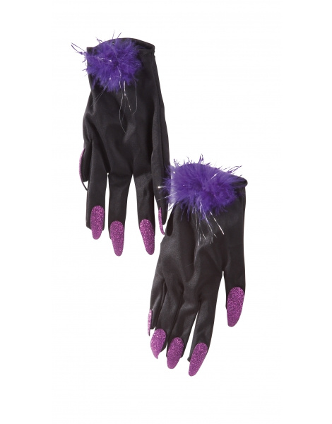 Guantes Negros Con Uñas Moradas