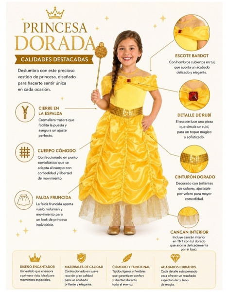 Disfraz Princesa dorada para niña