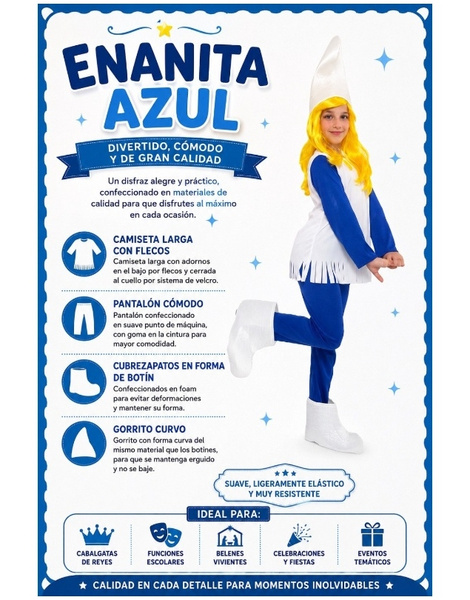 Disfraz enanita azul para niña