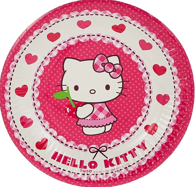 8 Platos Hello Kitty desechables 23 cms