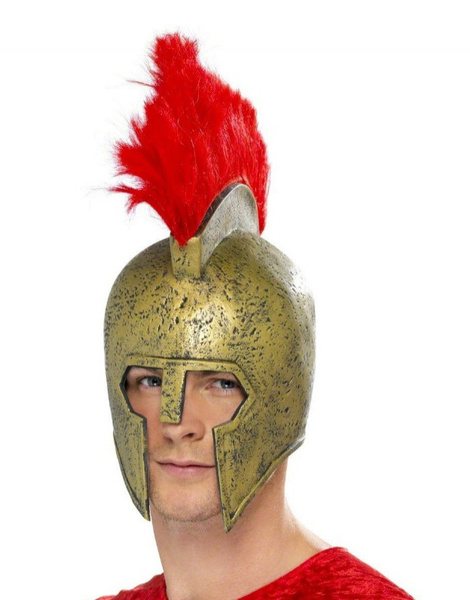 Capacete de látex de gladiador de ouro com pena