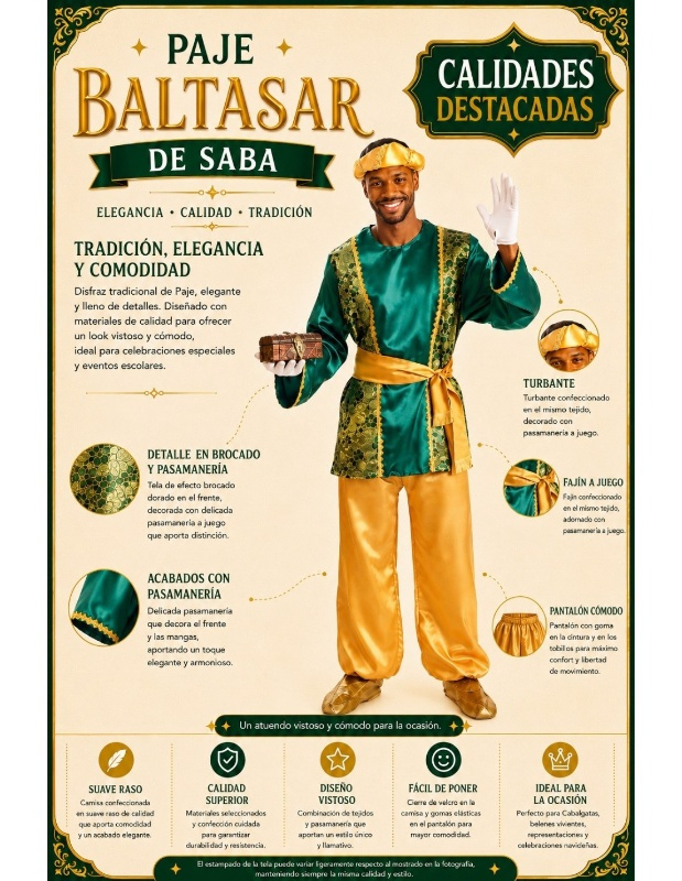 Disfraz Paje verde adulto