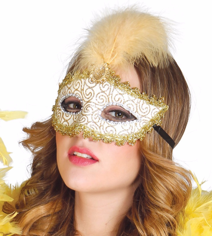 Antifaz Oro Con Plumas