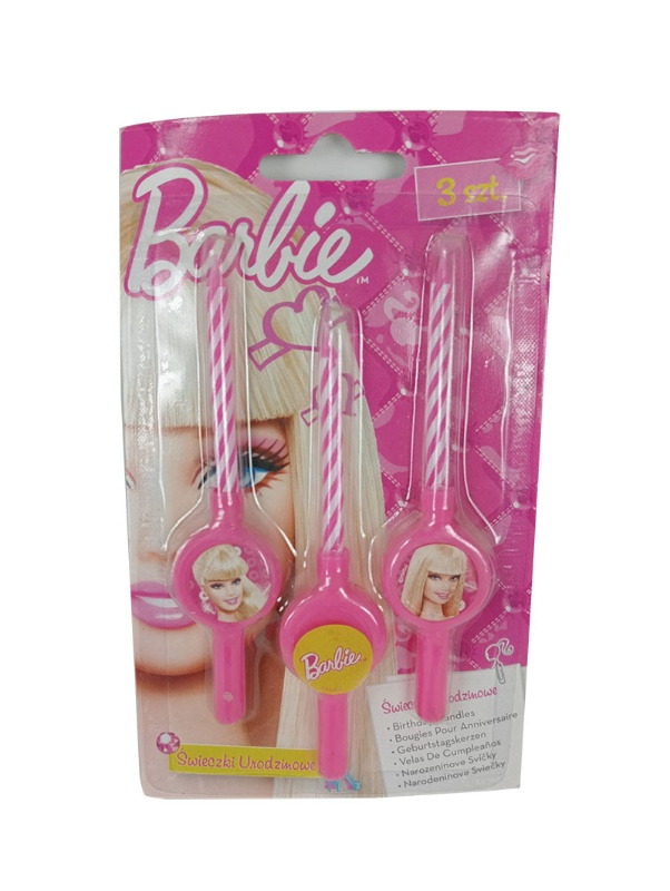 3 Velas Barbie 11cms.