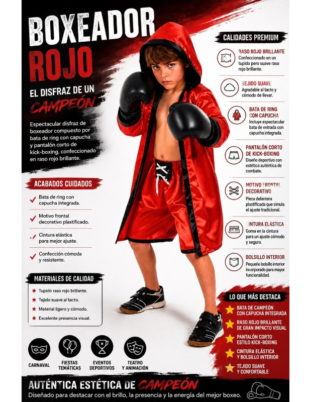 Fato de Boxer Criança Vermelha