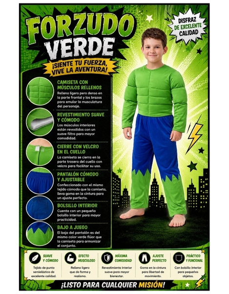 Disfraz Forzudo verde infantil